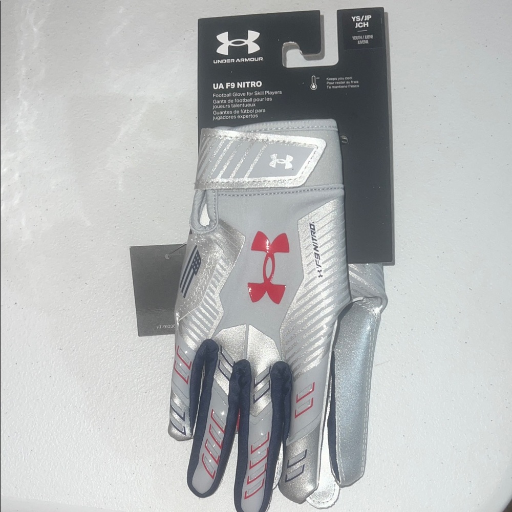 Under Armour Silver and Red Sports Gloves